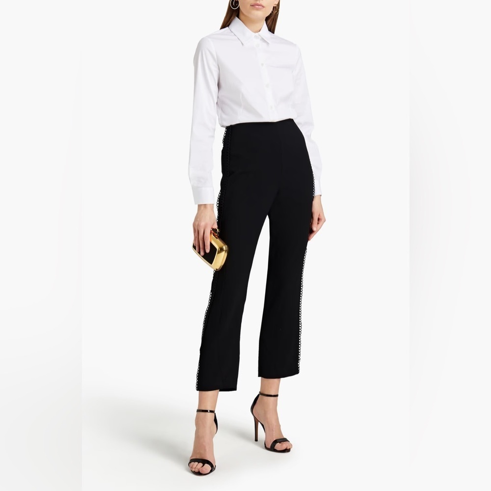 NWT Monique Lhuillier Guipure Lace trimmed Crepe Office High Rise Pant 12 - Picture 1 of 8